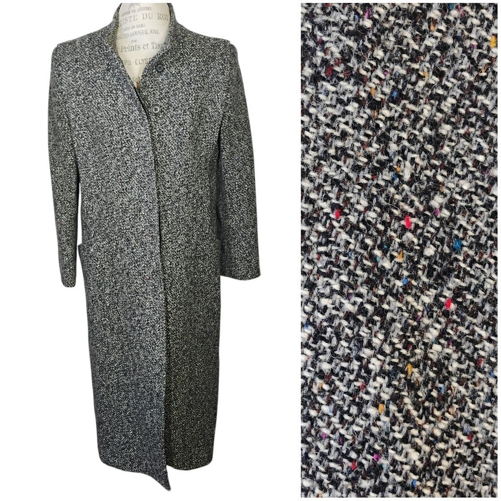 Vintage Bert Newman Petite Marled Wool Trench Coat Women's 10P Long Structured‎